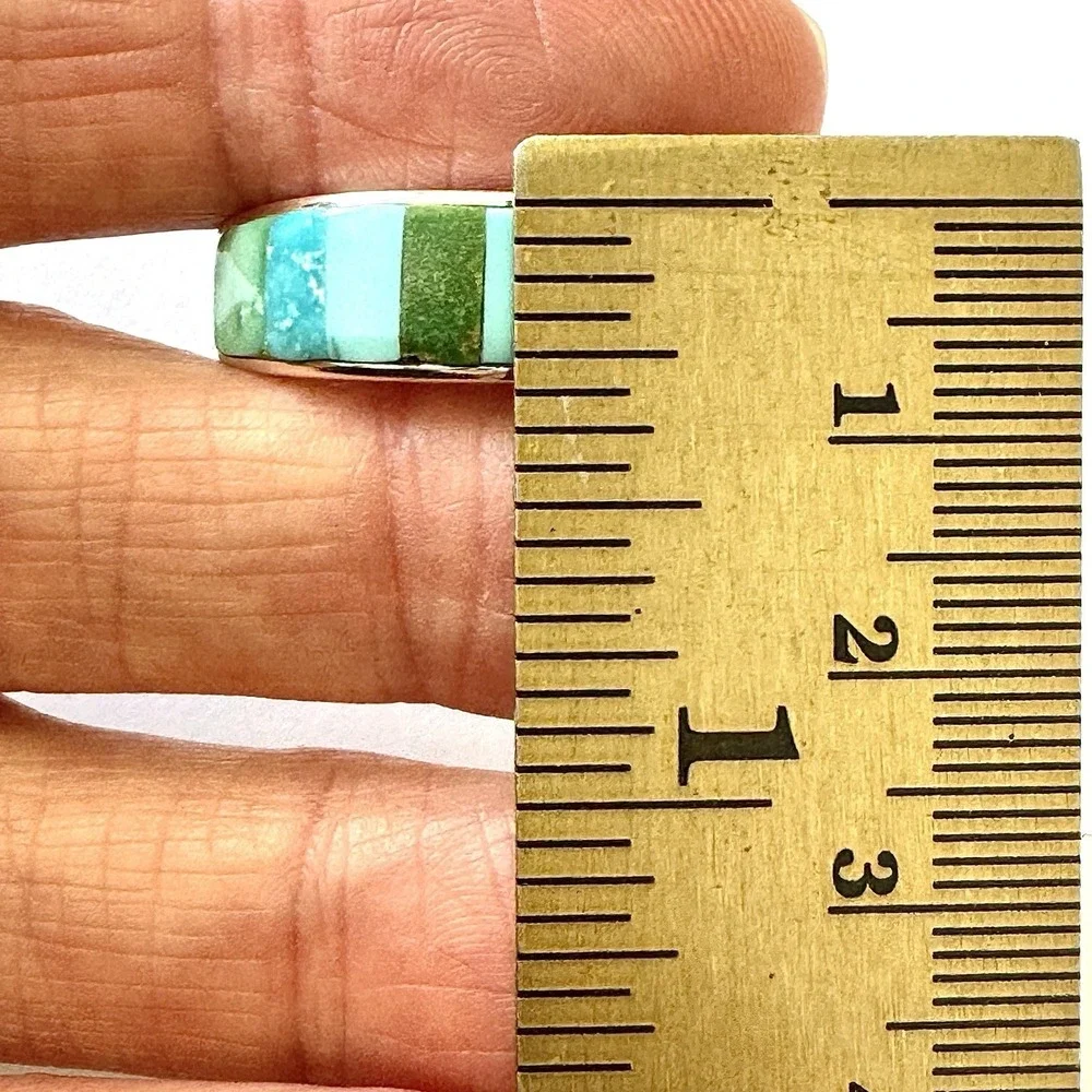 Navajo Mens Wedding Band Turquoise Inlay Sz 12.5 Ring 8mm Signed Tsosie Native